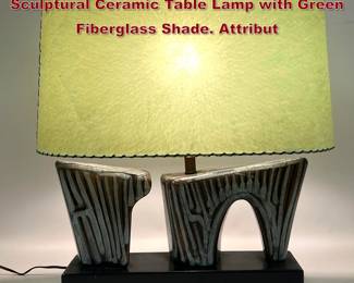 Lot 1003 50s MidCentury Modern Brutalist Sculptural Ceramic Table Lamp with Green Fiberglass Shade. Attribut