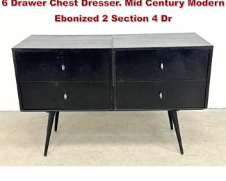 Lot 845 3pc Paul McCobb for Planner Group 6 Drawer Chest Dresser. Mid Century Modern Ebonized 2 Section 4 Dr