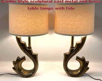 Lot 785 Pair of Mid Century Modern Pierre Cardin Style sculptural cast metal and brass table lamps with fabr
