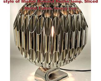 Lot 741 Solid Heavy Ball Table Lamp. in the style of Michel Armand Ruche lamp. Sliced Metal Tubes. heavy con