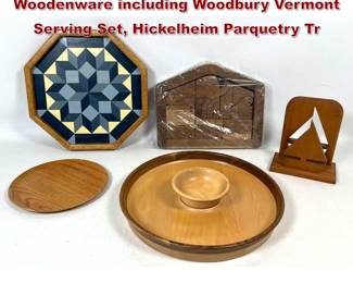 Lot 1250 5pcs American Handcrafted Woodenware including Woodbury Vermont Serving Set, Hickelheim Parquetry Tr