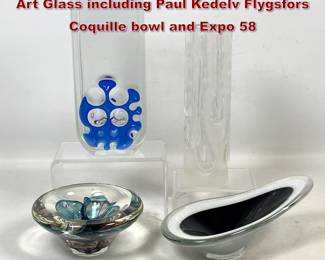 Lot 1236 4pc Mid Century Modern European Art Glass including Paul Kedelv Flygsfors Coquille bowl and Expo 58 