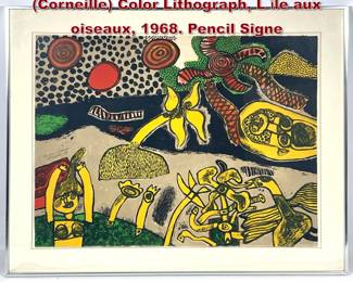 Lot 1090 Guillaume Corneille van Beverloo Corneille Color Lithograph, L ile aux oiseaux, 1968. Pencil Signe