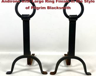 Lot 705 Pair of Wrought Iron Modernist Andirons with Large Ring Finials in the Style of Pilgrim Blacksmith