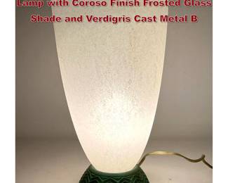Lot 1056 Artisan Studio Art Deco Table Lamp with Coroso Finish Frosted Glass Shade and Verdigris Cast Metal B