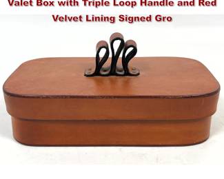 Lot 1040 Italian Rectangular Brown Leather Valet Box with Triple Loop Handle and Red Velvet Lining Signed Gro