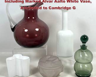 Lot 1237 5pcs Mid Century Modern Art Glass Including Marked Alvar Aalto White Vase, Attributed to Cambridge G