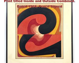 Lot 1099 Kazumi Amano Abstract Woodblock Print titled Inside and Outside Combined. Dated 1968, Pencil Signed 