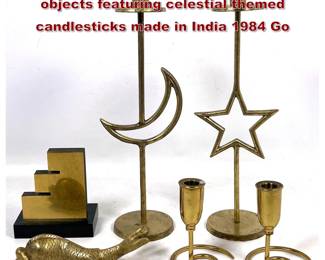 Lot 1270 Assortment of brass decorative objects featuring celestial themed candlesticks made in India 1984 Go