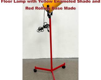 Lot 864 Italian Postmodern Industrial Style Floor Lamp with Yellow Enameled Shade and Red Rolling Base Made 