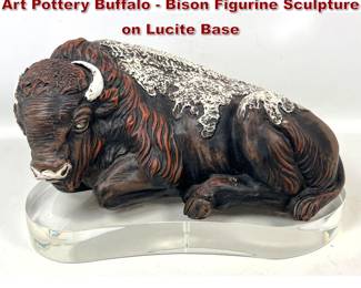 Lot 1106 MidCentury Modern Landi Italian Art Pottery Buffalo  Bison Figurine Sculpture on Lucite Base