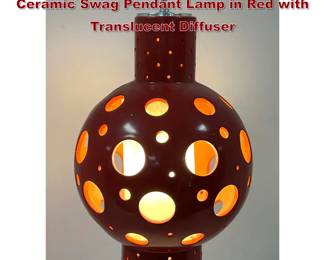 Lot 822 MidCentury Modern Swiss Cheese Ceramic Swag Pendant Lamp in Red with Translucent Diffuser