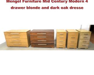 Lot 859 5pc set of Raymond Loewy for Mengel Furniture Mid Century Modern 4 drawer blonde and dark oak dresse