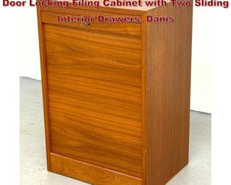 Lot 902 MidCentury Modern Teak Tambour Door Locking Filing Cabinet with Two Sliding Interior Drawers. Danis