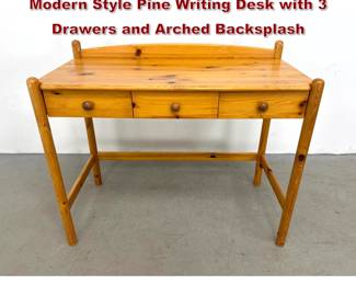 Lot 932 Late 20th Century Scandinavian Modern Style Pine Writing Desk with 3 Drawers and Arched Backsplash
