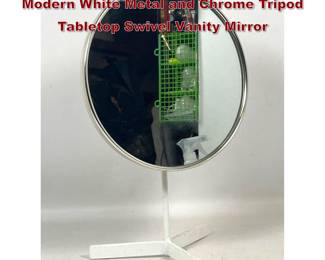 Lot 1148 Durlston Designs Ltd MidCentury Modern White Metal and Chrome Tripod Tabletop Swivel Vanity Mirror 