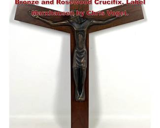 Lot 1115 Mid Century Modernist Artisan Bronze and Rosewood Crucifix, Label Marxhausen by Chris Vogel. 