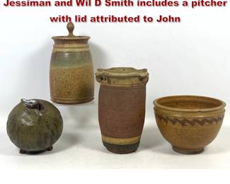 Lot 1242 4pcs ceramic collection with Jessiman and Wil D Smith includes a pitcher with lid attributed to John