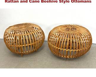 Lot 798 Pair Franco Albini Style Modern Rattan and Cane Beehive Style Ottomans