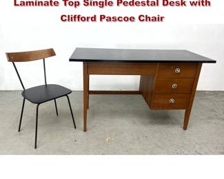 Lot 935 Vintage Stanley Walnut Black Laminate Top Single Pedestal Desk with Clifford Pascoe Chair
