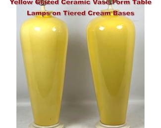 Lot 826 Pr Tyndale MidCentury Modern Yellow Glazed Ceramic Vase Form Table Lamps on Tiered Cream Bases