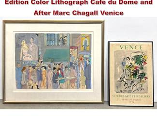 Lot 1213 2pcs Art. David Schneuer Limited Edition Color Lithograph Cafe du Dome and After Marc Chagall Venice