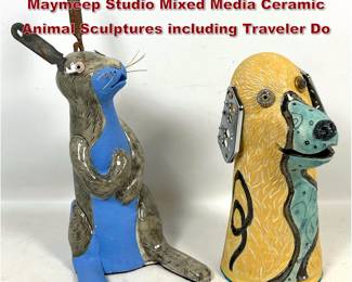 Lot 1033 2pc Lot Peggy Sue Wollins Maymeep Studio Mixed Media Ceramic Animal Sculptures including Traveler Do