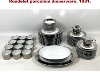 Lot 1267 64pc Set of Fitz and Floyd Platinum Rondelet porcelain dinnerware. 1981.
