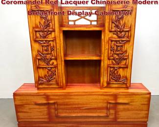 Lot 1075 Signed James Mont Design 2pc Coromandel Red Lacquer Chinoiserie Modern Breakfront Display Cabinet wi
