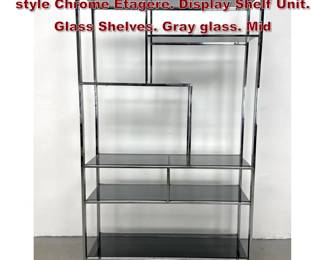 Lot 1009 Mid Century Modern Baughman style Chrome Etagere. Display Shelf Unit. Glass Shelves. Gray glass. Mid