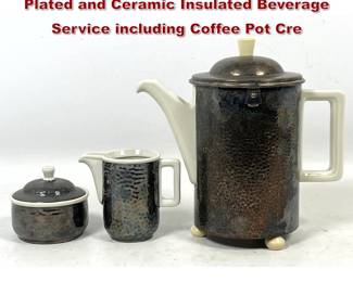Lot 1049 3pc WMF Ikora Art Deco Silver Plated and Ceramic Insulated Beverage Service including Coffee Pot Cre