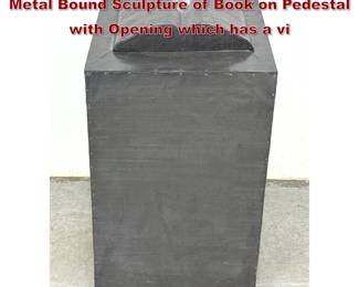 Lot 772 80s Video Art Sculpture. Heavy Metal Bound Sculpture of Book on Pedestal with Opening which has a vi