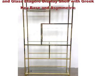 Lot 1077 Milo Baughman Style Lighted Brass and Glass Etagere Display Shelf with Greek Key Base and Asymmetric