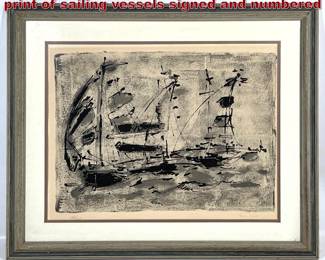 Lot 960 MidCentury Modern limited edition print of sailing vessels signed and numbered