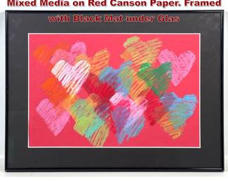 Lot 1083 Attributed to Jim Dine Heart Study Mixed Media on Red Canson Paper. Framed with Black Mat under Glas