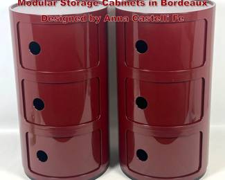Lot 823 Pair of Kartell Componibili 3 tier Modular Storage Cabinets in Bordeaux Designed by Anna Castelli Fe