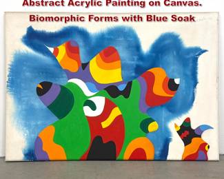 Lot 1190 Samuel Maitin 1973 Large Scale Abstract Acrylic Painting on Canvas. Biomorphic Forms with Blue Soak 