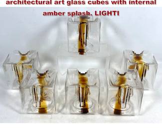 Lot 1265 Set 6 Toni Zuccheri for VeArt Cubic architectural art glass cubes with internal amber splash. LIGHTI