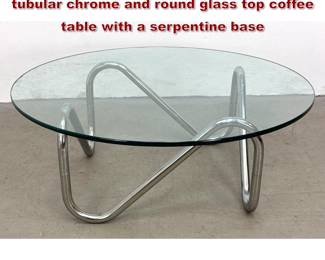 Lot 940 1970s French style sculptural tubular chrome and round glass top coffee table with a serpentine base