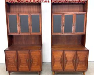 Lot 1008 Pair Ramseur Mid Century Modern 2pc Walnut Hutches Cabinets display.