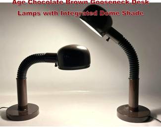 Lot 875 Pair of Mid Century Modern Space Age Chocolate Brown Gooseneck Desk Lamps with Integrated Dome Shade