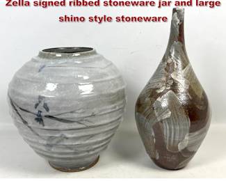 Lot 1013 2pc Studio Pottery including Heidi Zella signed ribbed stoneware jar and large shino style stoneware