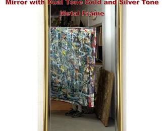 Lot 833 Large Rectangular Beveled Wall Mirror with Dual Tone Gold and Silver Tone Metal Frame