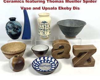Lot 1255 Group of Studio and International Ceramics featuring Thomas Mueller Spider Vase and Upsala Ekeby Dis
