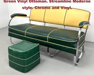 Lot 886 Ken Weber Lloyds Sofa Couch. Green Vinyl Ottoman. Streamline Moderne style. Chrome and Vinyl.