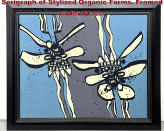 Lot 1182 Large Modernist Abstract Serigraph of Stylized Organic Forms. Framed under Glass.