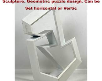 Lot 982 White Enamel Painted Metal Table Sculpture. Geometric puzzle design. Can be Set horizontal or Vertic