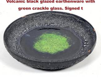 Lot 1071 Beatrice Wood Art Pottery Bowl Volcanic black glazed earthenware with green crackle glass. Signed t