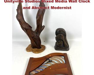 Lot 1239 3 Decorative Art Objects Including Unityville Studios Mixed Media Wall Clock and Abstract Modernist 