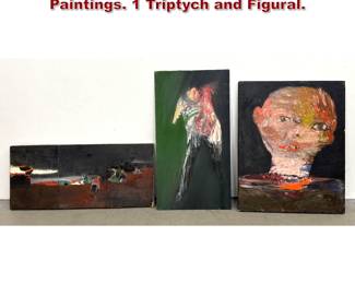Lot 1229 3pcs Norman Rubington abstract Paintings. 1 Triptych and Figural. 